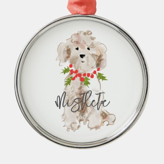 Vakantie Cockapoo Hondennaam Holly Feestelijke Ker Metalen Ornament (Voorkant)