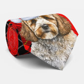 Vakantie Cockapoo Kersthond op Red Plaid Stropdas (Opgerold)