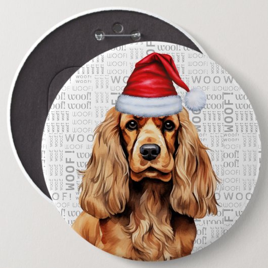 Vakantie Cocker Spaniel Santa Dog Woof Achtergrond Ronde Button 6,0 Cm (Voorkant /achterkant)
