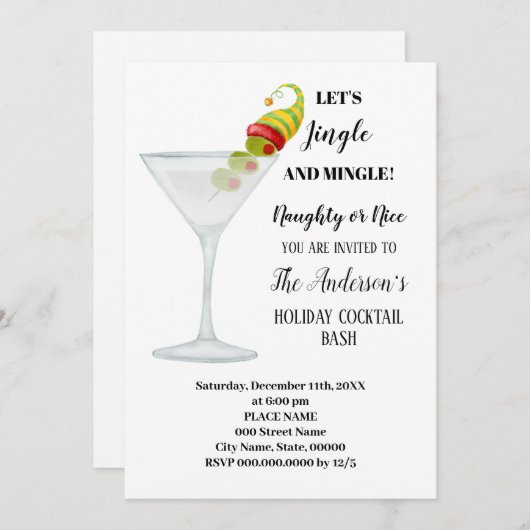 Vakantie Cocktail Bash Jaarlijks Kerstfeest Kaart (Voorkant / Achterkant)