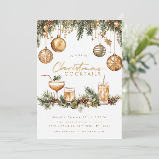 Vakantie Cocktail Modern Elegant Kerstfeest Kaart (Staand voorkant)