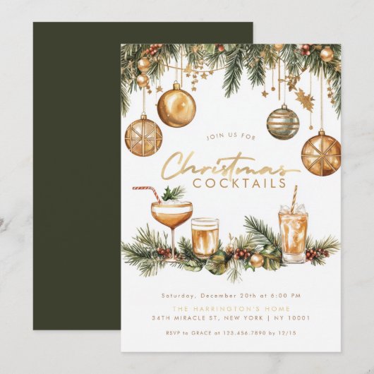 Vakantie Cocktail Modern Elegant Kerstfeest Kaart (Voorkant / Achterkant)