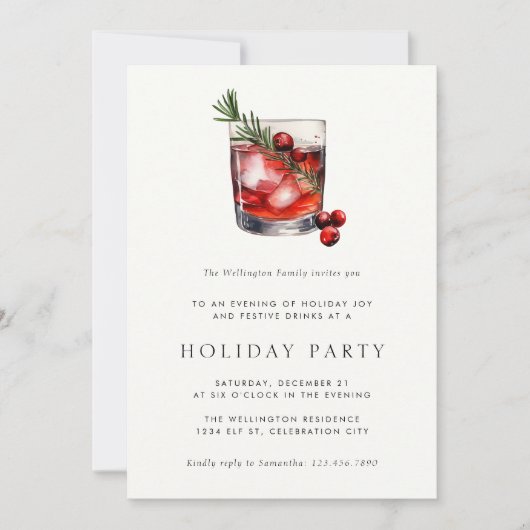 Vakantie Cocktail Modern Feestelijk Kerstfeest Kaart (Voorkant)