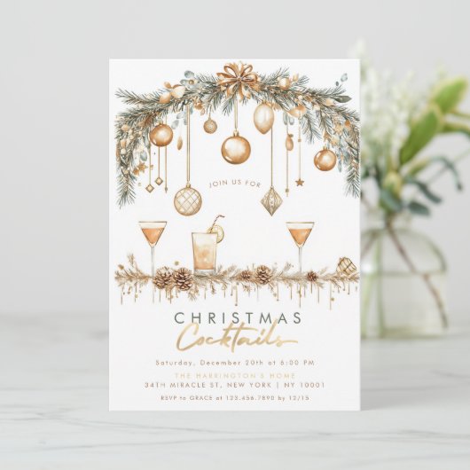 Vakantie Cocktail Modern Minimalistisch Kerstfeest Kaart (Staand voorkant)