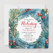 Vakantie cocktails Elegante kerst Bloemen krans Kaart (Voorkant)