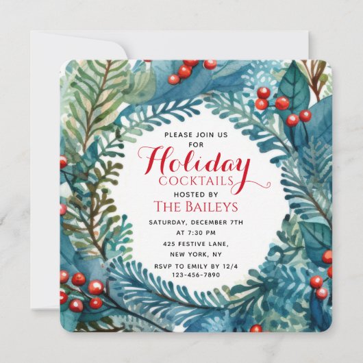 Vakantie cocktails Elegante kerst Bloemen krans Kaart (Voorkant)