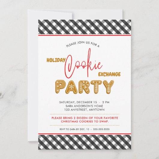 Vakantie Cookie Exchange Party Kerst Plaid Kaart (Voorkant)