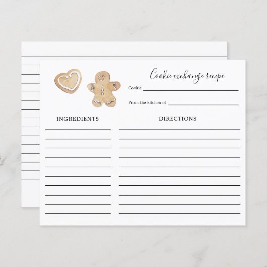 Vakantie-cookie Exchange Recipcard (Voorkant / Achterkant)