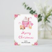 Vakantie Cookies en Cacao Roze Vrolijk kerstfeest Feestdagenkaart (Staand voorkant)