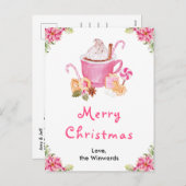 Vakantie Cookies en Cacao Roze Vrolijk kerstfeest Feestdagenkaart (Voorkant / Achterkant)