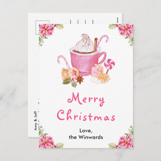 Vakantie Cookies en Cacao Roze Vrolijk kerstfeest Feestdagenkaart (Voorkant / Achterkant)