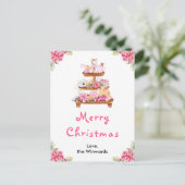 Vakantie Cookies en Cacao Roze Vrolijk kerstfeest Feestdagenkaart (Staand voorkant)