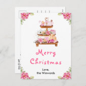 Vakantie Cookies en Cacao Roze Vrolijk kerstfeest Feestdagenkaart (Voorkant / Achterkant)