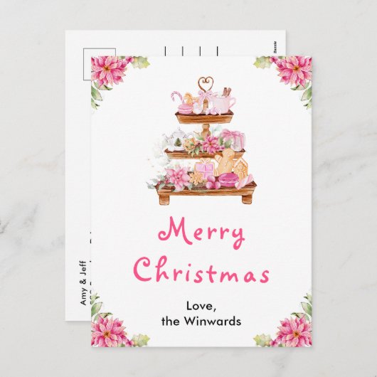 Vakantie Cookies en Cacao Roze Vrolijk kerstfeest Feestdagenkaart (Voorkant / Achterkant)