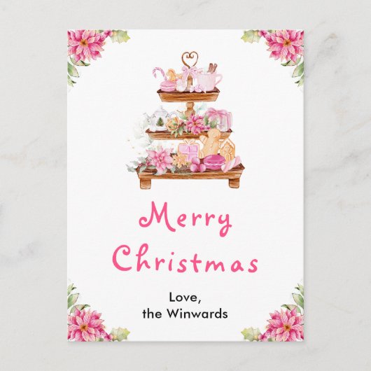 Vakantie Cookies en Cacao Roze Vrolijk kerstfeest Feestdagenkaart (Voorkant)