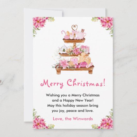 Vakantie Cookies en Cacao Roze Vrolijk kerstfeest Feestdagenkaart (Voorkant)