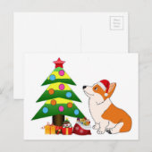 Vakantie Corgi Cartoon met Boom Feestdagenkaart (Voorkant / Achterkant)