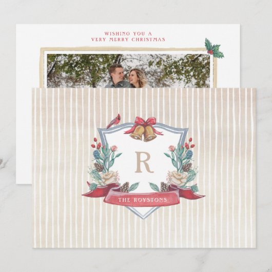 Vakantie Crest - Familie Monogram - Kerst Kaart (Voorkant / Achterkant)