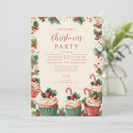 Vakantie Cupcake Cheer Christmas Kaart (Staand voorkant)