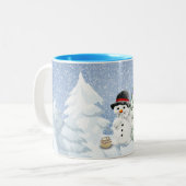 Vakantie | Cute snowman chocolade woodland sneeuw Tweekleurige Koffiemok (Voorkant links)