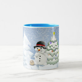 Vakantie | Cute snowman chocolade woodland sneeuw Tweekleurige Koffiemok
