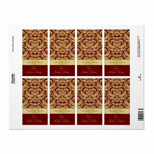 Vakantie Damast Keuken Treat Baking Label (Full Sheet)