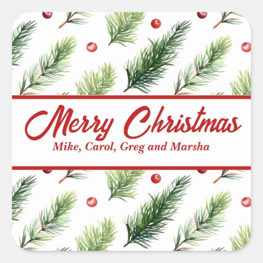 Vakantie dennen en bessen aangepaste kerst vierkante sticker (Voorkant)