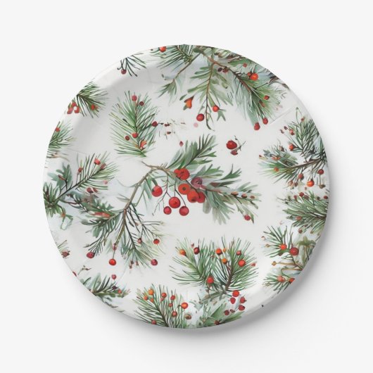 Vakantie dennen & rode bessen Woodland Design Papieren Bordje (Voorkant)