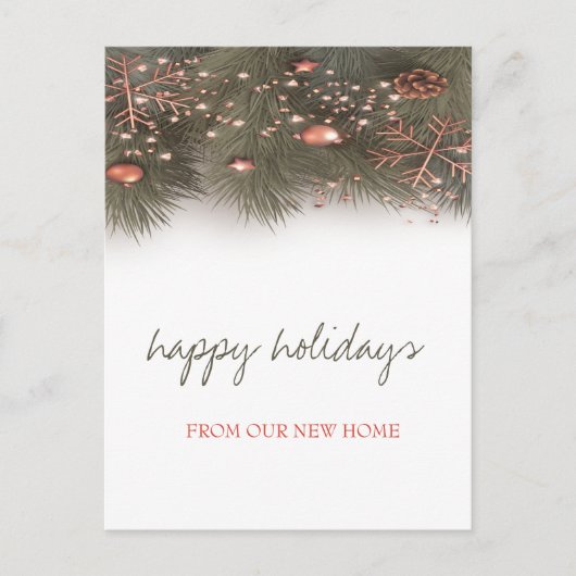 Vakantie die we hebben verplaatst, pine Tree Branc Aankondigingskaart (Voorkant)
