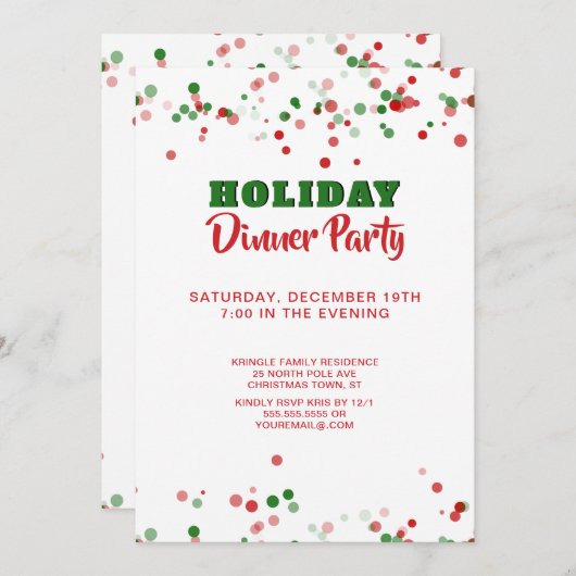Vakantie Diner Uitnodiging Rood Groen Wit (Voorkant / Achterkant)