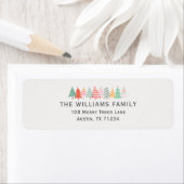 Vakantie Doodled Kerstbomen in pastelkleuren Etiket (Insitu)