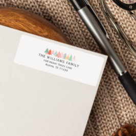 Vakantie Doodled Kerstbomen in pastelkleuren Etiket