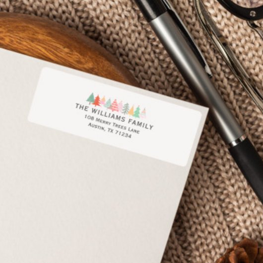 Vakantie Doodled Kerstbomen in pastelkleuren Etiket