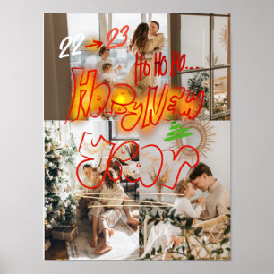 Vakantie drie foto's   Moderne nieuwjaarsbomen glo Poster