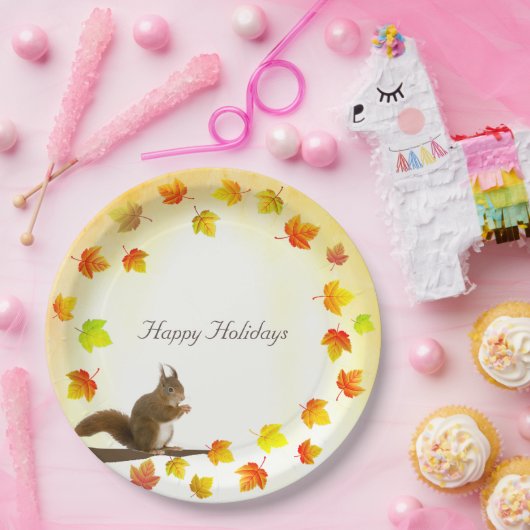 Vakantie Eekhoorn & Herfst bladeren Papieren Bordje (Feest)