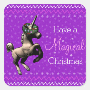 Vakantie Eenhoorn "Magische Kerst" (Paarse) Vierkante Sticker