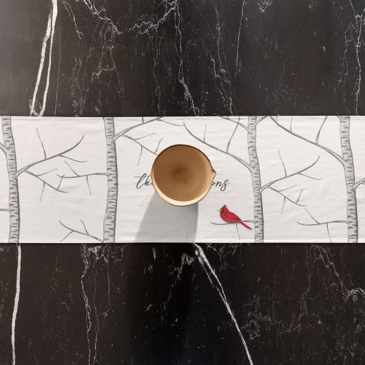 Vakantie Eenvoudige Winter Rode Kardinaal Berkenbo Korte Tafelloper