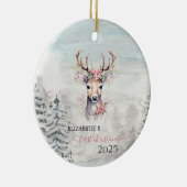 Vakantie Eerste Kerst Baby Rendier Holly Berry Keramisch Ornament (Rechts)