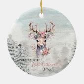 Vakantie Eerste Kerst Baby Rendier Holly Berry Keramisch Ornament (Achterkant)