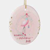 Vakantie eerste kerstdag roze flamingo Santa Hat Keramisch Ornament (Rechts)