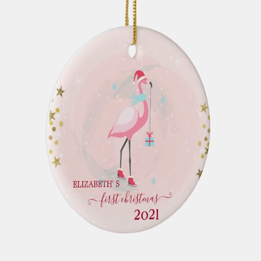 Vakantie eerste kerstdag roze flamingo Santa Hat Keramisch Ornament (Rechts)