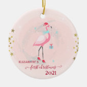 Vakantie eerste kerstdag roze flamingo Santa Hat Keramisch Ornament (Voorkant)