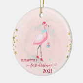 Vakantie eerste kerstdag roze flamingo Santa Hat Keramisch Ornament (Links)
