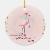 Vakantie eerste kerstdag roze flamingo Santa Hat Keramisch Ornament (Achterkant)