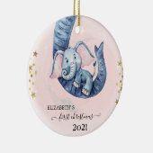 Vakantie eerste kerstfeest Baby olifant Keramisch Ornament (Rechts)