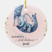 Vakantie eerste kerstfeest Baby olifant Keramisch Ornament (Achterkant)