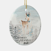 Vakantie eerste kerstfeest Baby rendierziekte Keramisch Ornament (Rechts)