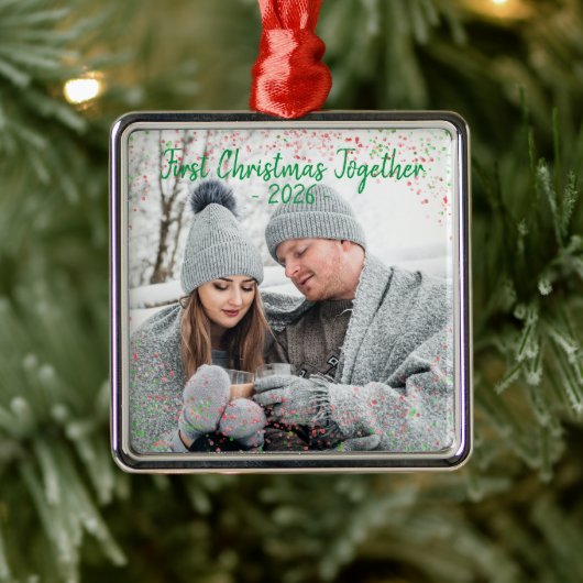Vakantie eerste kerstfoto Glitter Script Metal Metalen Ornament (Boom)