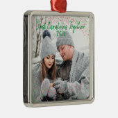 Vakantie eerste kerstfoto Glitter Script Metal Metalen Ornament (Rechts)