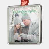 Vakantie eerste kerstfoto Glitter Script Metal Metalen Ornament (Links)